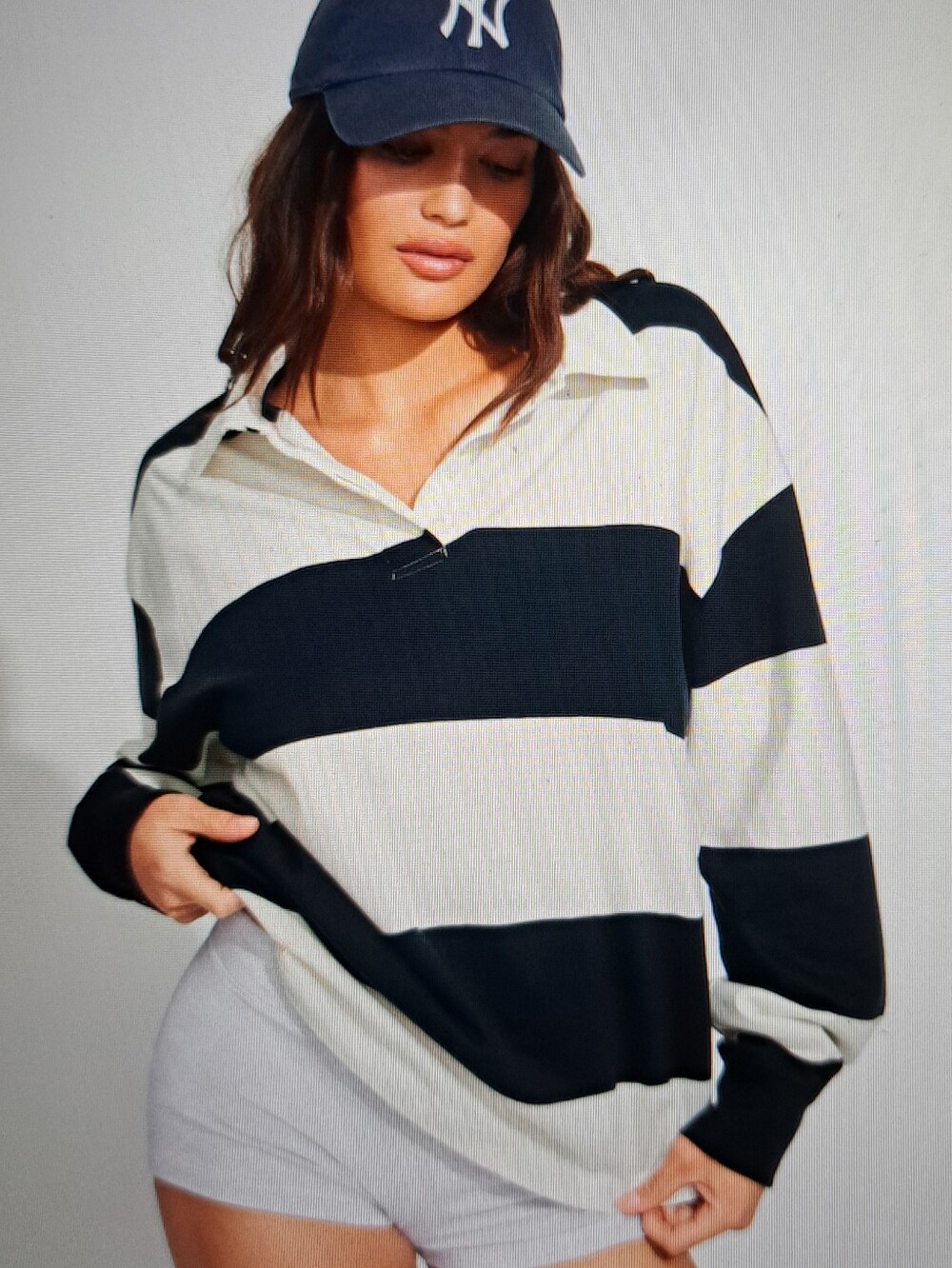 NWT Garage Oversized Black and White Horizontal Stripe Rugby Pullover